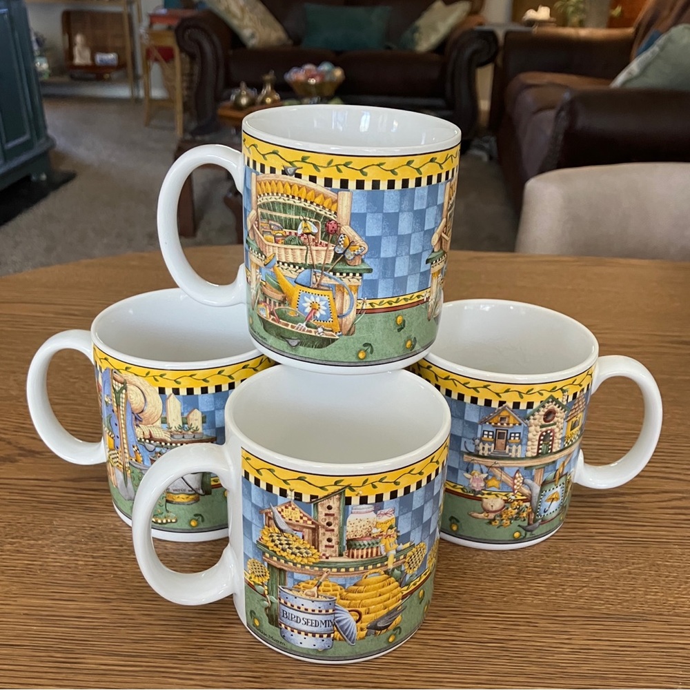Sakura Garden Vignette Mugs. Set of 4.  1999 Debbie Mumm